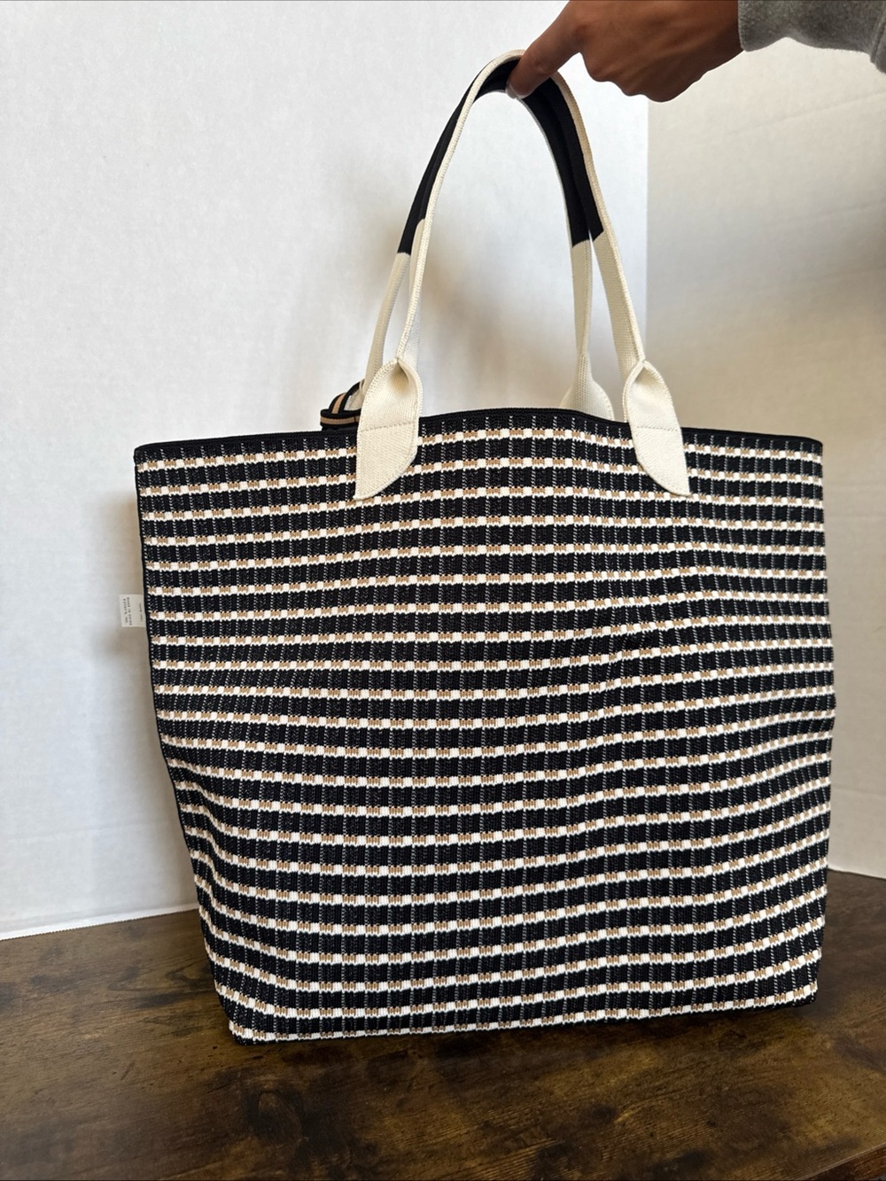 Rothy's The Lightweight Reversible Tote Checkered Black Cream Tan RARE New Tags - Picture 7 of 12